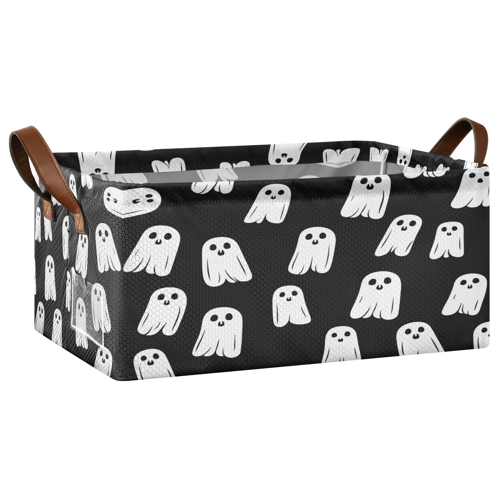 Cgiub Halloween Boo Storage Basket with Handles Collapsible Storage Bin Clothes Closet Organiser Dog Toy Basket Gift Box for Home Nursery Office
