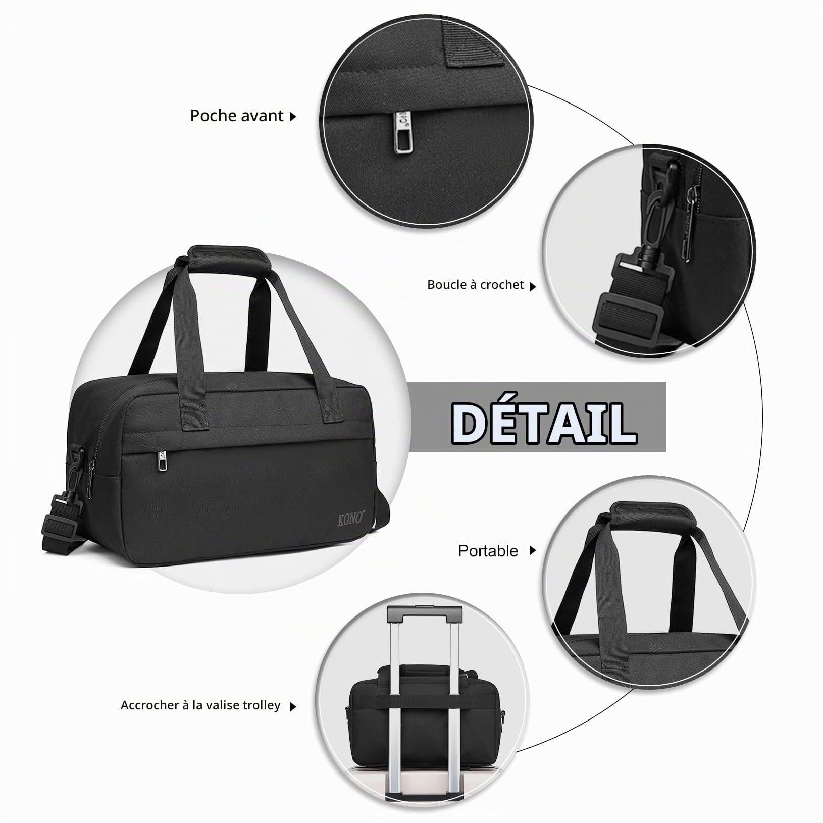 Kono Sacs de Voyage Easyjet 35x20x20, Bagage à Main Cabine sous Le Siège, Valise Weekend pour Homme et Femme, Léger Transport Imperméable, Sport et Polochon Fourre-Tout