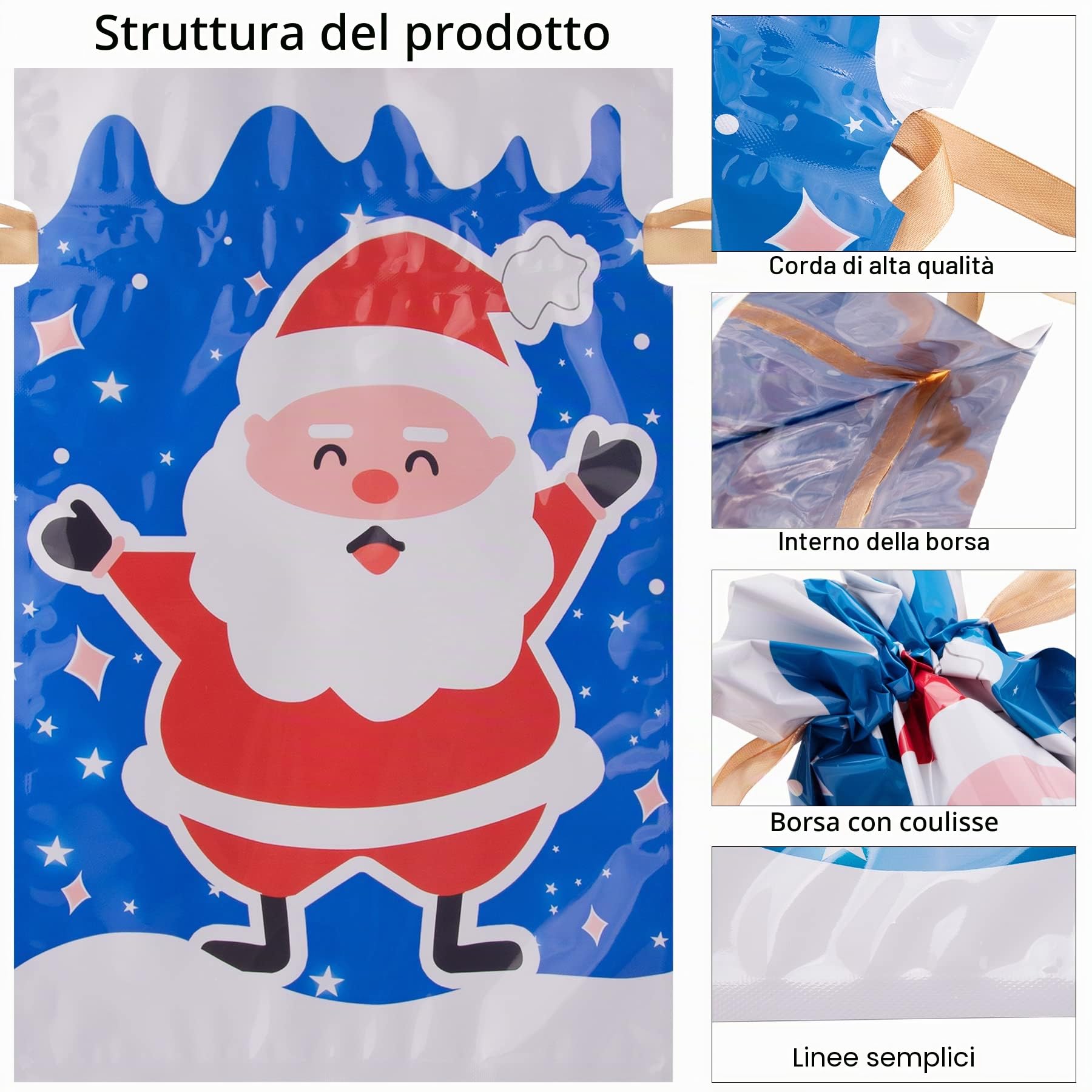 BQTQ 50 Pezzi Sacchetto di Regalo Natale Sacchettini di Festa Natalizie Sacchetti Caramelle Regalo di Natale Borsa di Regalo Natale con Coulisse Biscotto Caramella Borsa