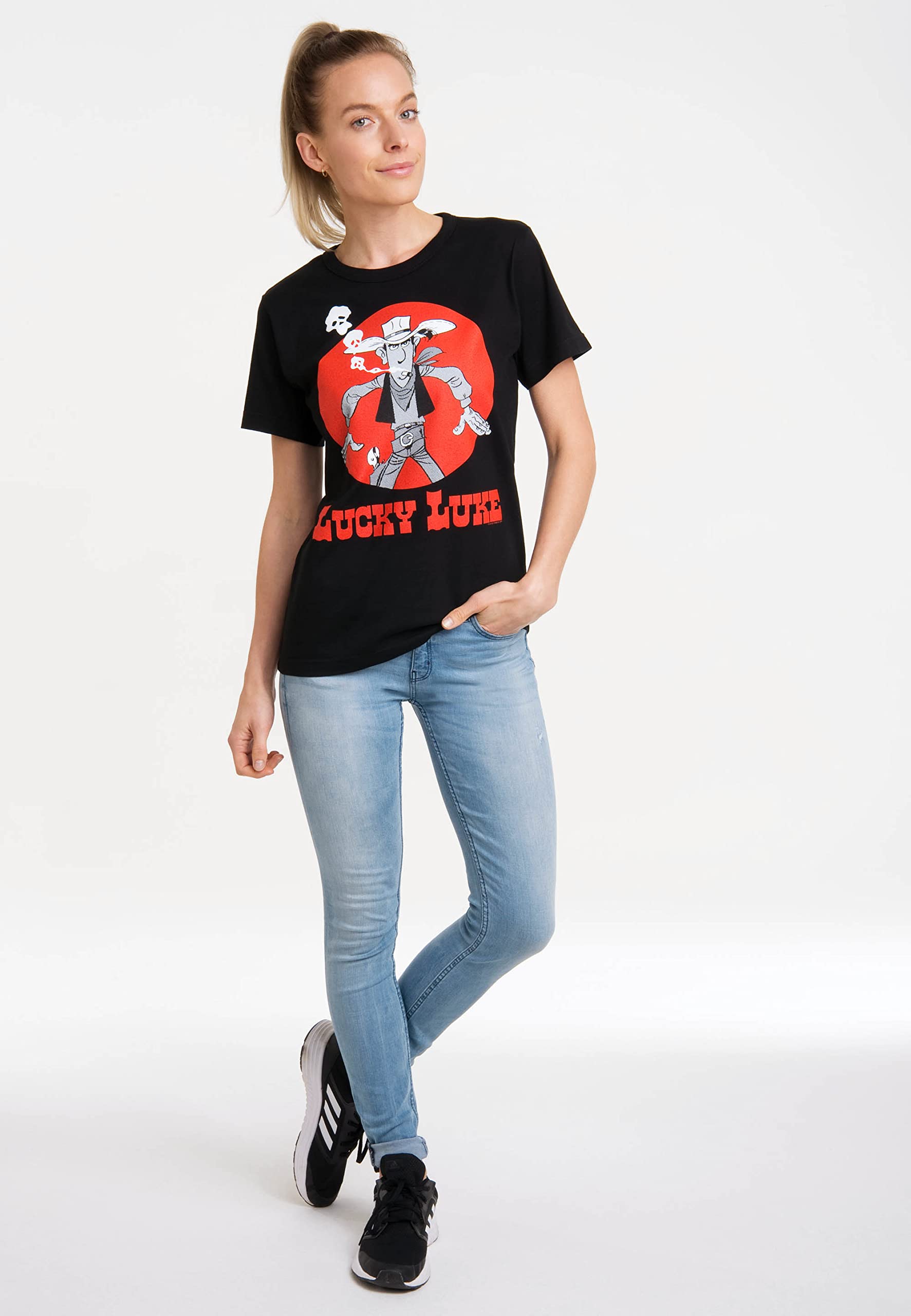 Logoshirt Comics - Vaquero - Lucky Luke - Daisy Town - Camiseta Hombre - Negro - Diseño Original con Licencia