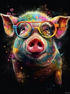BRTITA Diamond Art Painting Pig Smart Pig with Night Glasses Kit for Adults Diamond Art Painting by Number Kits Gem Art Wall Home Decor 12x16in / 30x40cm
