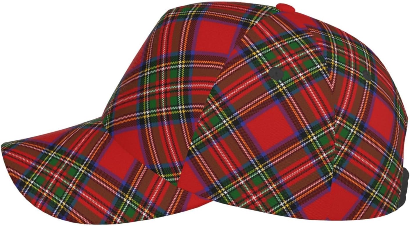 Red Christmas Plaid Baseball Cap Snapback Hats Adjustable Cap Excavator Hat Trucker Hat for Travel Picnic
