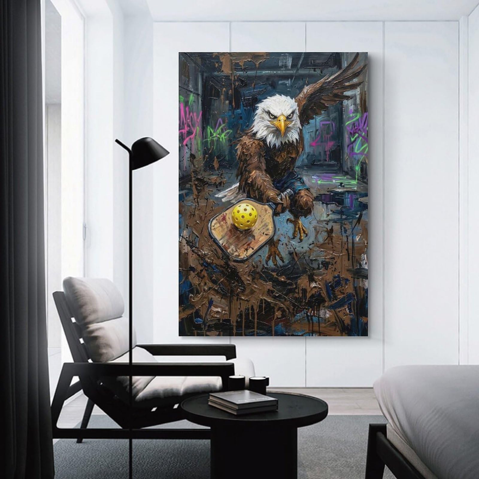 Junmoney Unframe-Style-11 Eagle Pickleball Player In Urban Setting Hanging Wall Art, 20X30inch(50X75cm), For Bedroom Decor, Cosy Corners Or Studios, An Easy Wall Refresh For Bedrooms