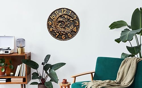 Miniatura 6 de Leaf Wreath Wooden Wall Clock with Bronze Finish 25x25cm