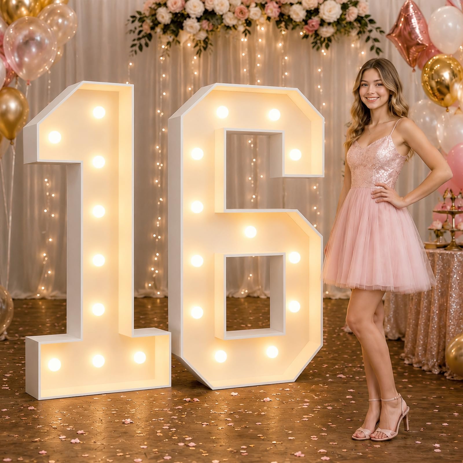 Large 4FT Marquee Light Up Numbers 16 for Party Decorations