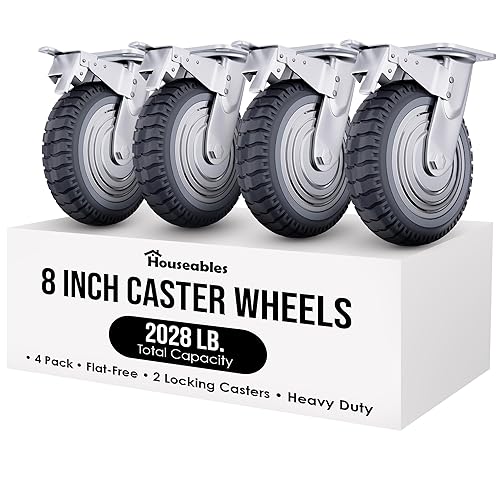 Houseables Ruedas giratorias de 8 pulgadas, ruedas giratorias grandes, ruedas resistentes, ruedas giratorias de goma, para exteriores, carrito,