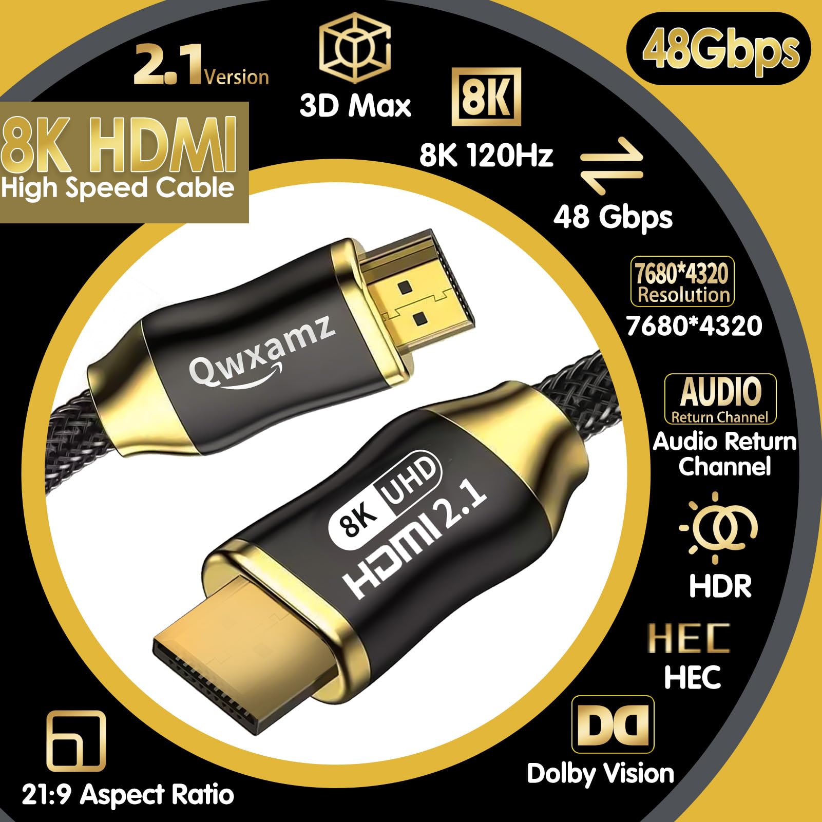 Cable HDMI 2.1 actualizado de 10K 8K de 5 pies, 4K 120Hz – 8K @60Hz consolas de juegos HDMI a HDMI Cable HDMI de 48 Gbps para eARC HDCP 2.3 CEC y HDR 10 compatible con NS2 PS5 X-Box Home Theater, PC