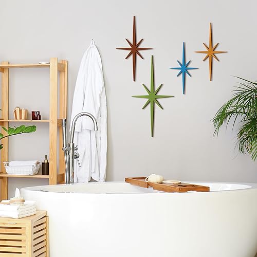 Miniatura 6 de Blulu 4 Piezas de Decoración de Pared de Hierro Fundido en Forma de Estrella, Arte de Pared de Metal, Decoración Moderna de Mediados de Siglo,