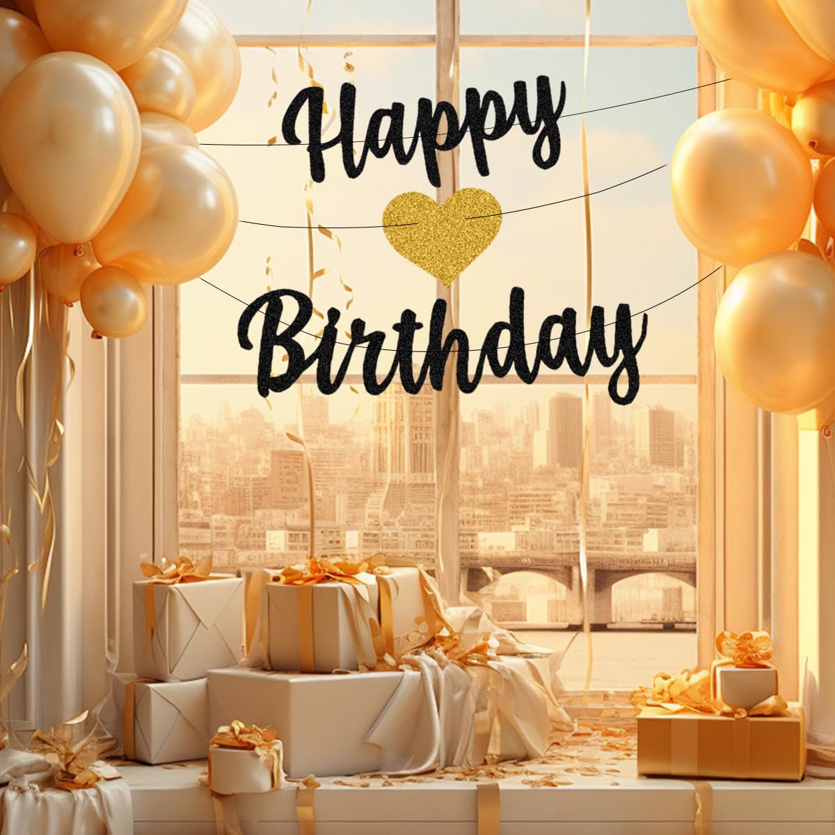 Black & Gold Glitter Happy Birthday Banner – Large Hanging Letters For Party Backdrop Decor - View #4