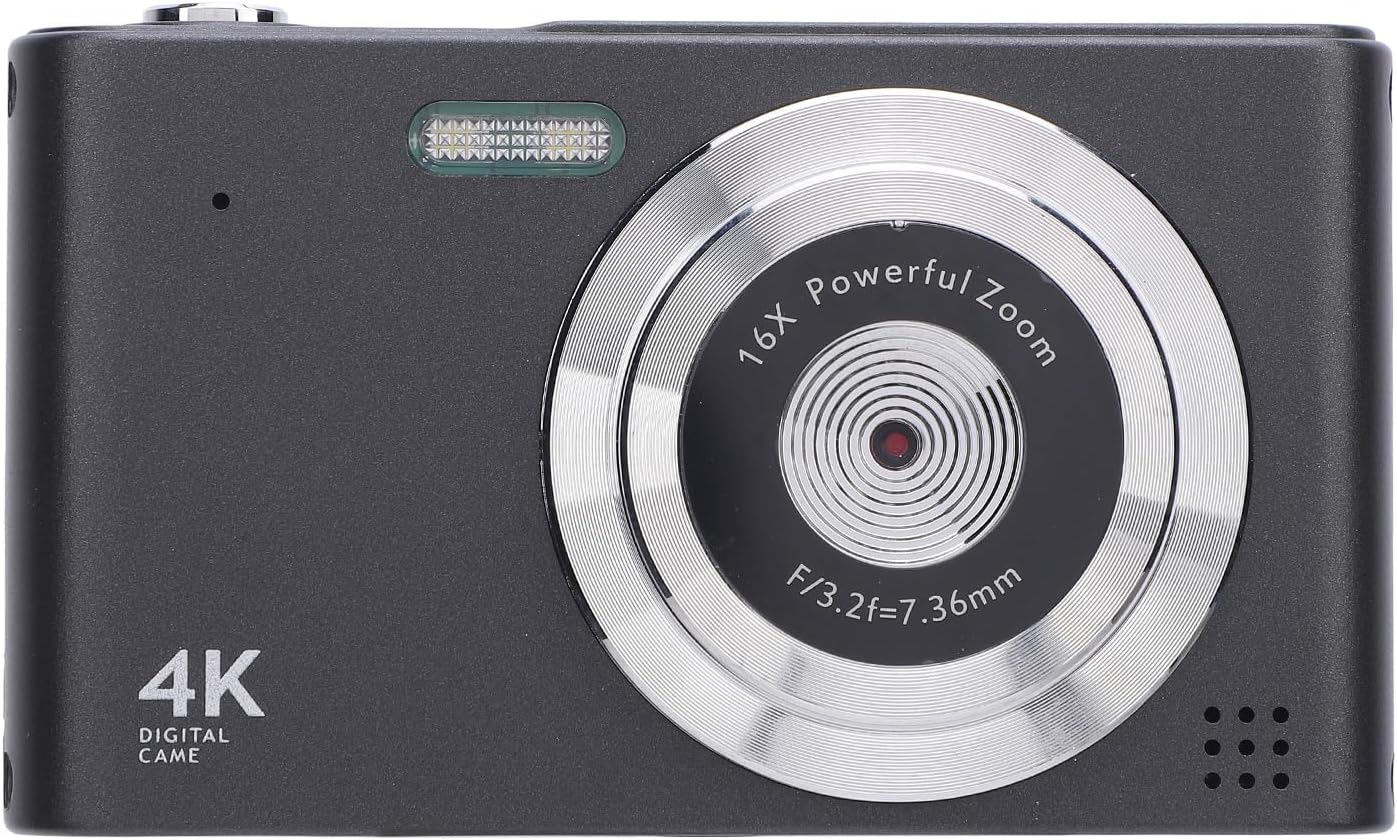Digital Camera 4K 48MP Point-and-Shoot Digital Cameras with 16x Zoom and 2.4 Inch IPS Screen Anti-Shake Built-in Flash Compact Small Camera for Boys Girls