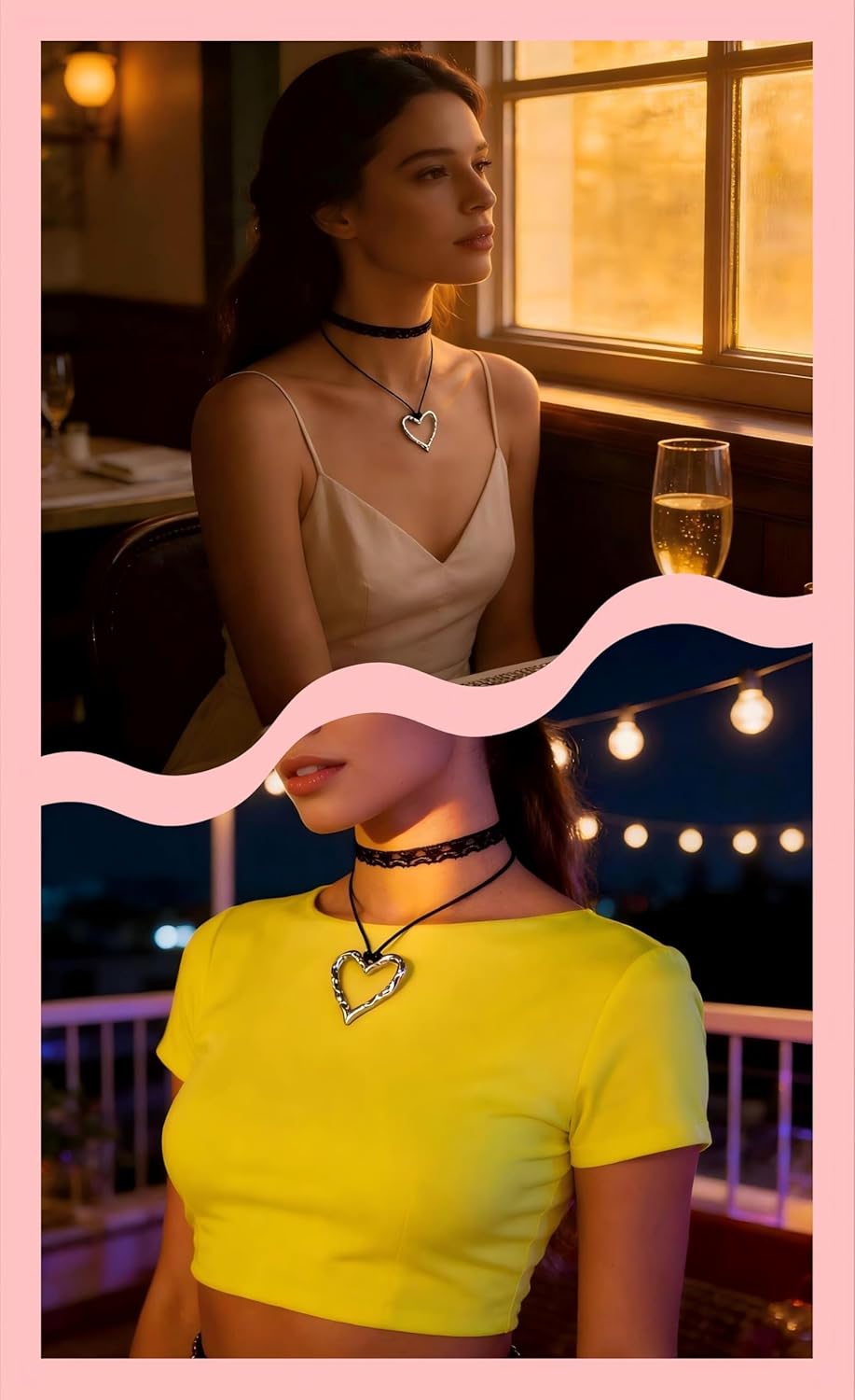 Layered Silver Heart Pendant Choker Necklace for Women Fashion Black Lace PU Leather Rope Chain Choker Necklaces Trendy Statement Jewelry - Image 3