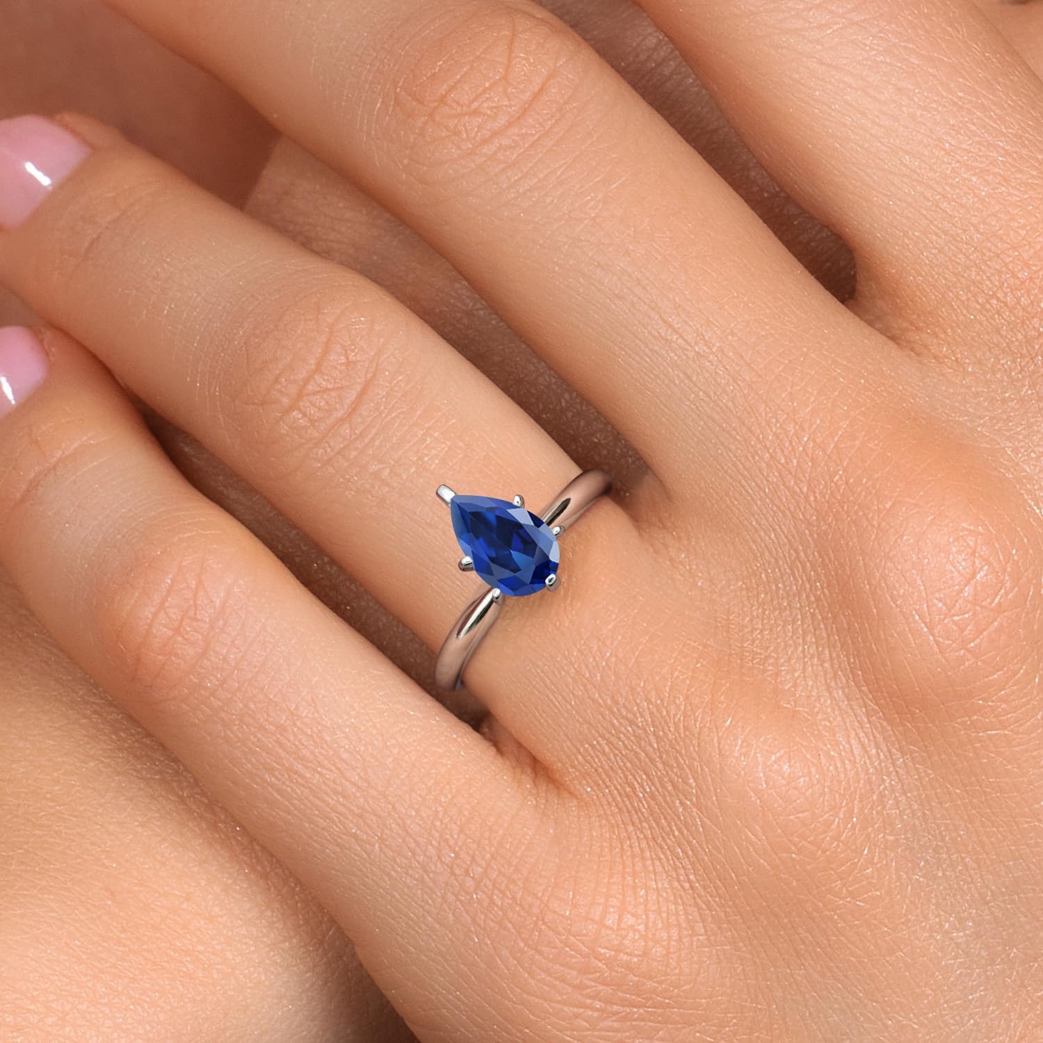 Gem Stone King 14K White Gold Pear Shape 9X6MM Gemstone Birthstone Solitaire Engagement Ring | Wedding Anniversary Promise Gold Ring For Women | Available In Size 5, 6, 7, 8, 9 - Image 4