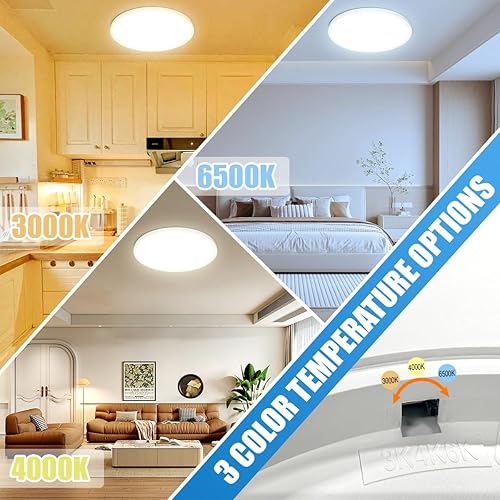 Miniatura 10 de Allsmartlife Paquete de 2 lámparas de techo empotradas, regulables CCT 3000K4000K6500K, lámpara de techo LED redonda, 12 pulgadas, 24 W, accesorios