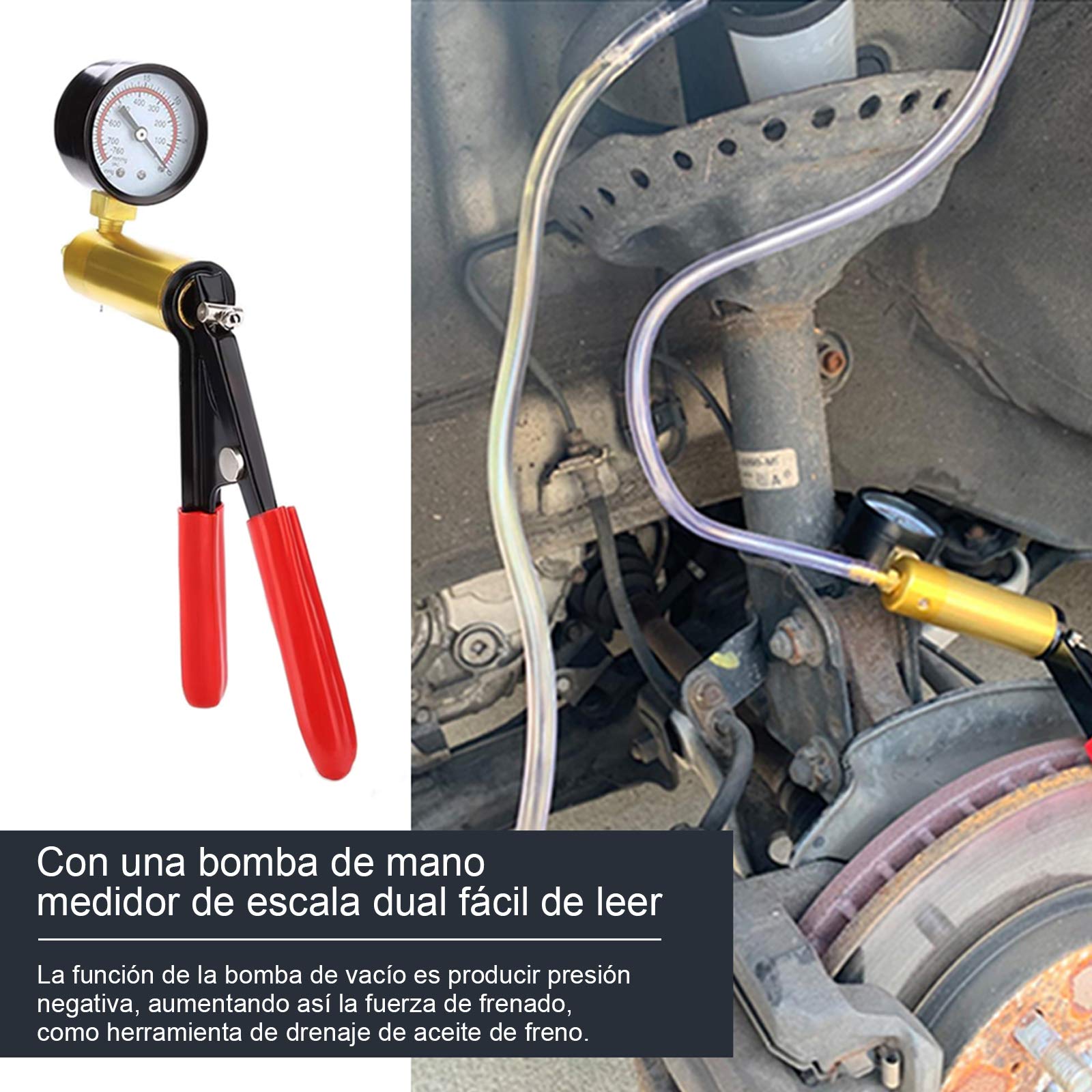 Equipo de Purga de Frenos de Freno de probador de Bomba de vacío con medidor de vacío, Adaptador para Diagnóstico de Motocicleta Coche Moto