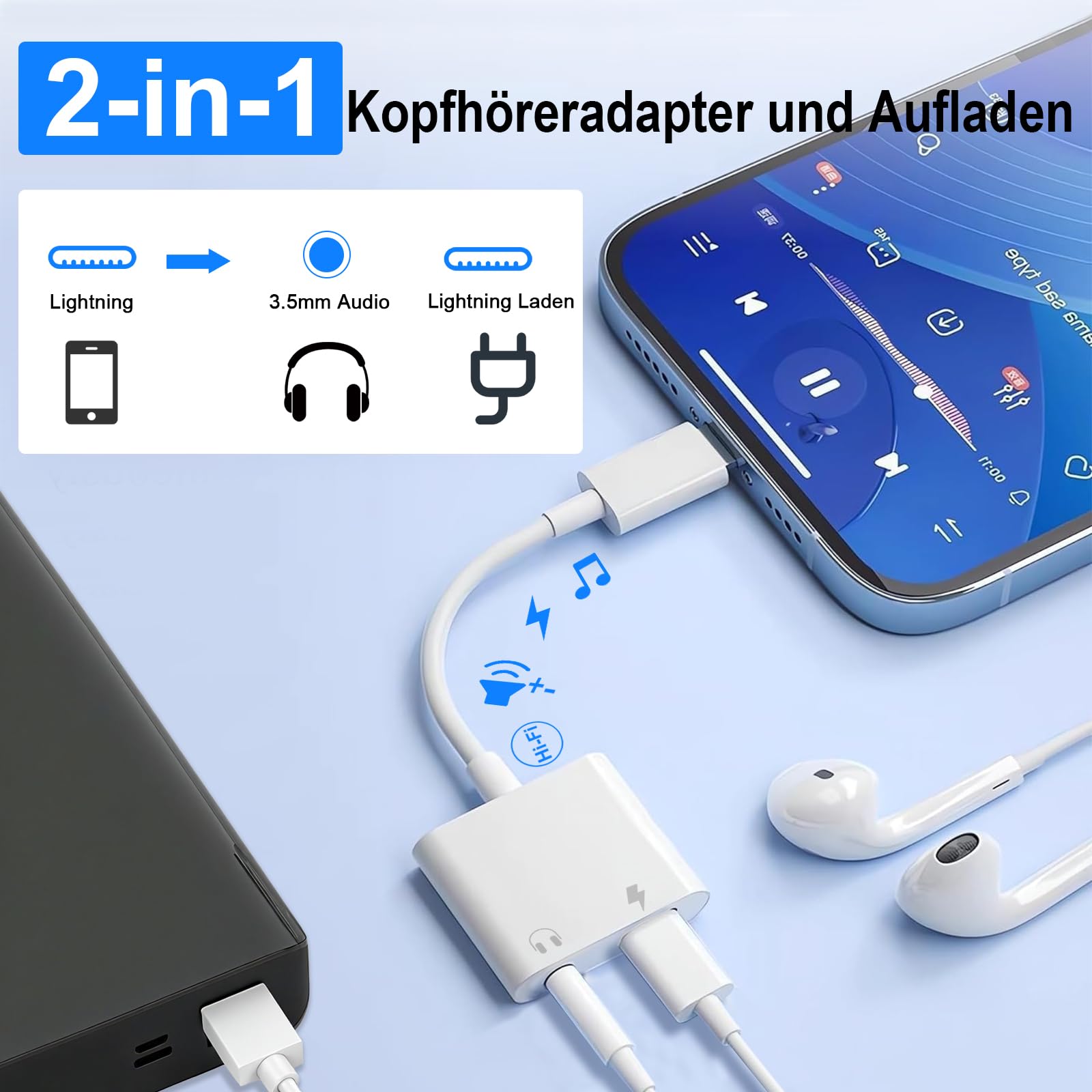 Dalimee Lightning Auf 3,5mm Adapter - MFi Zertifiziert Für IPhone - Musik & Laden Gleichzeitig