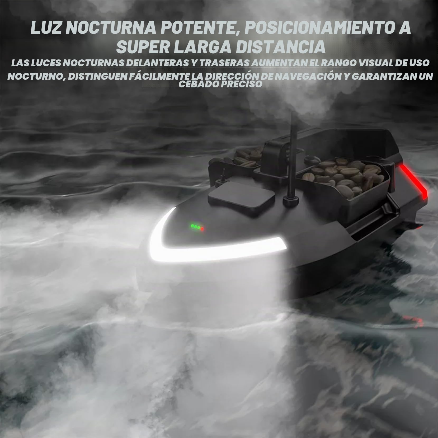 Barco de pesca con GPS, 500 m, RC, señuelo de pesca, mando a distancia, doble motor, barco LED con GPS y mando a distancia LCD (negro)