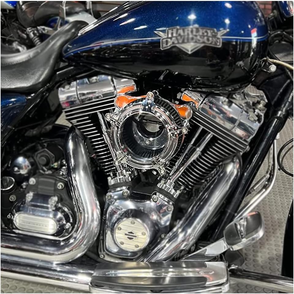 Miniatura 3 de Filtro de aire de admisión de motocicleta Sistema de filtro de aire cromado Kit de filtros para Harley Touring 2008-2016 Road King Electra Glide