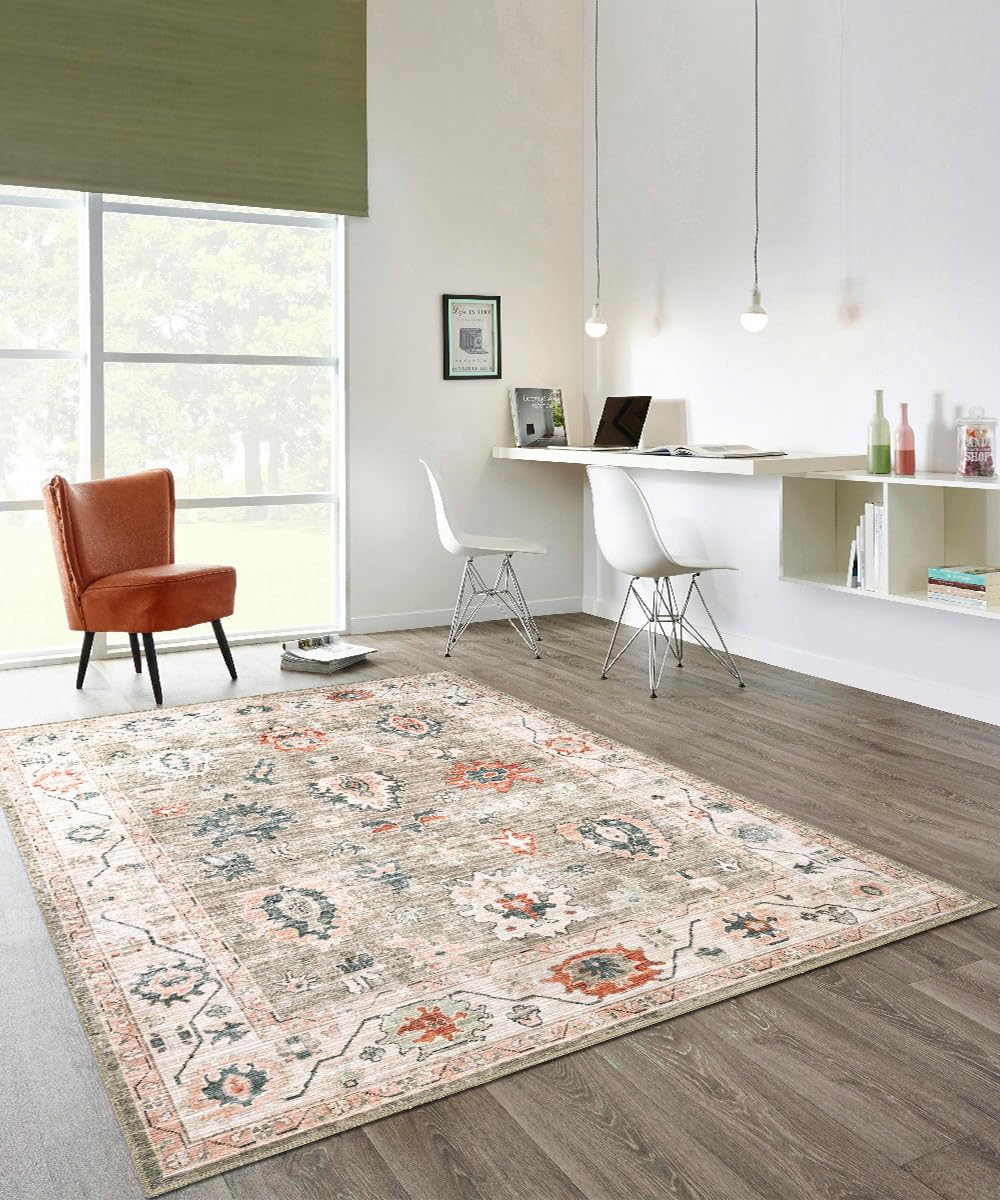 Tapis d'ameublement casa ZIEGLER 03 vert sauge 160 x 230 cm reproduction design persan classique dans un style vintage. Tapis lavable et antidérapant pour salon, chambre à coucher.