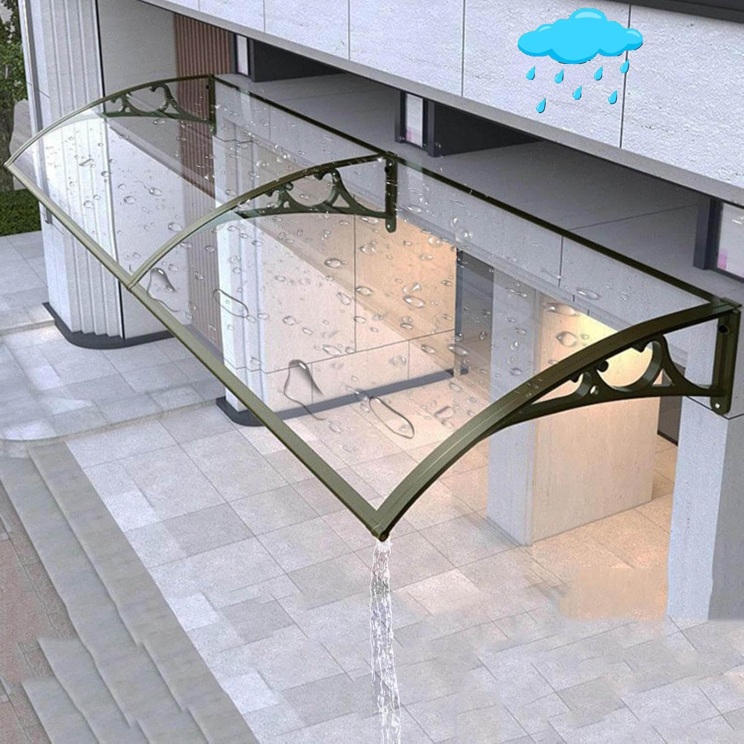 Genérico Marquesina Puerta Exterior,Soporte de aleación de Aluminio,Marquesina para Puertas y Ventanas,Marquesinas Exterior,Toldo Cubierta de Policarbonato,120x400cm/47x158in