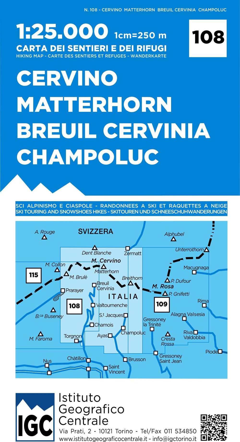 Italy Cervino Matterhorn Breuil Cervinia Champoluc - 25K IGC map 108 hiking GTA