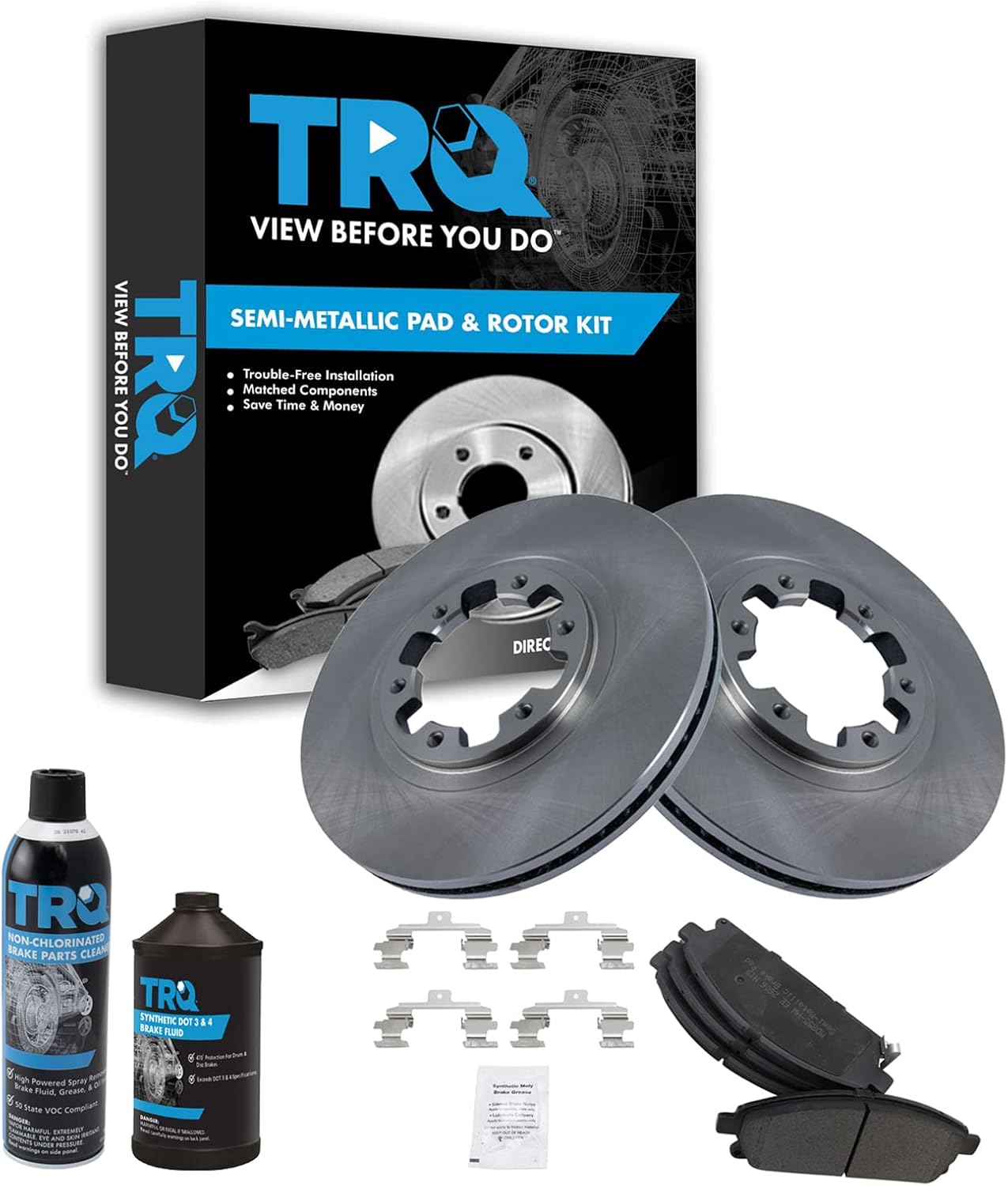TRQ Front Brake Pad & Rotor Kit Brake Chemical Kit Brake Pads Brake Rotor Semi-Metallic Compatible with 1998-2003 INFINITI QX4 1999-2004 Nissan Pathfinder