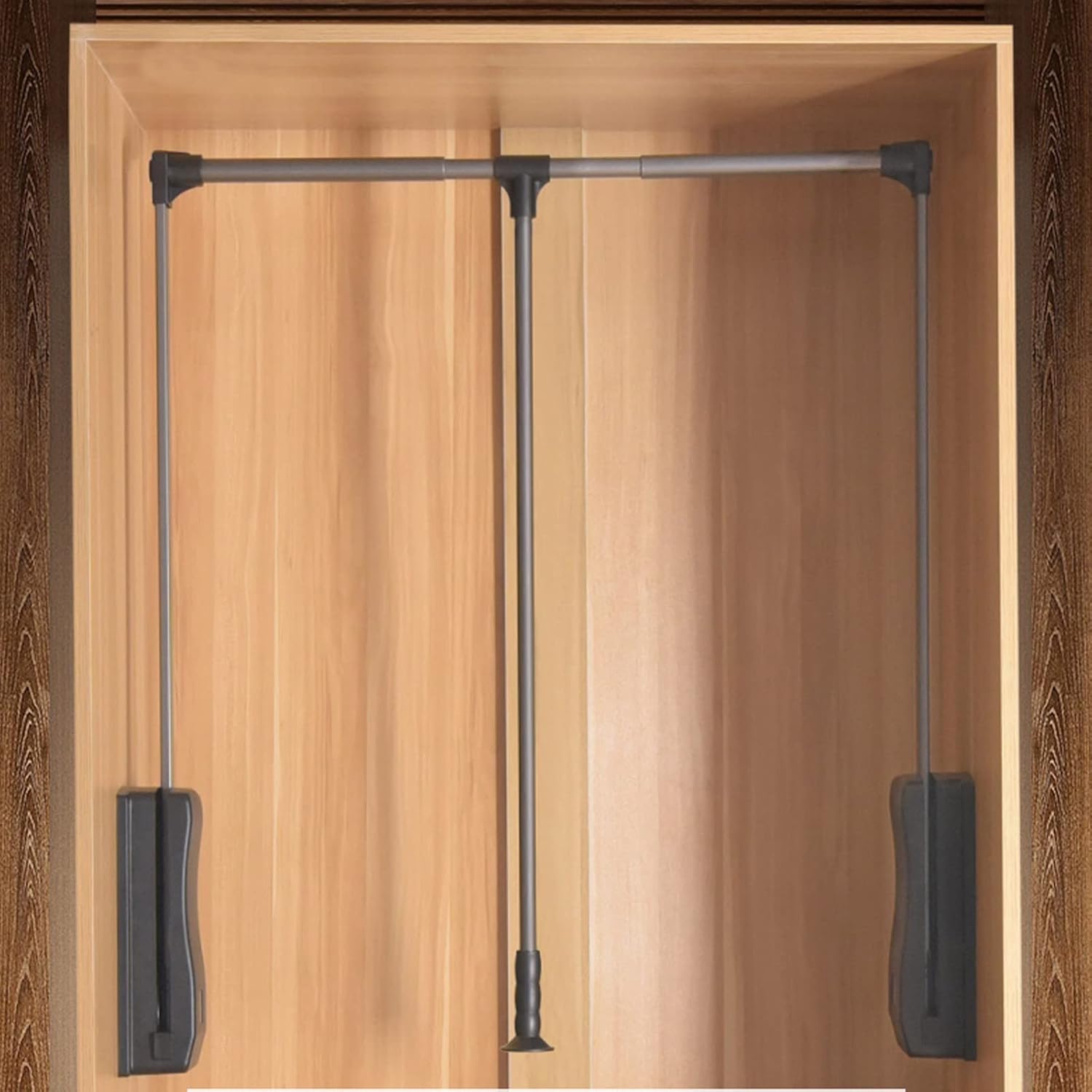 Closet Rods Pull Down Closet Rod, Adjustable Width Lift Clothes Hanging Rail with Automatic Return and Adjustable Width, Pull Down Wardrobe Lift for an Overcrowded Closet(Color:grey,Size:650-920mm)