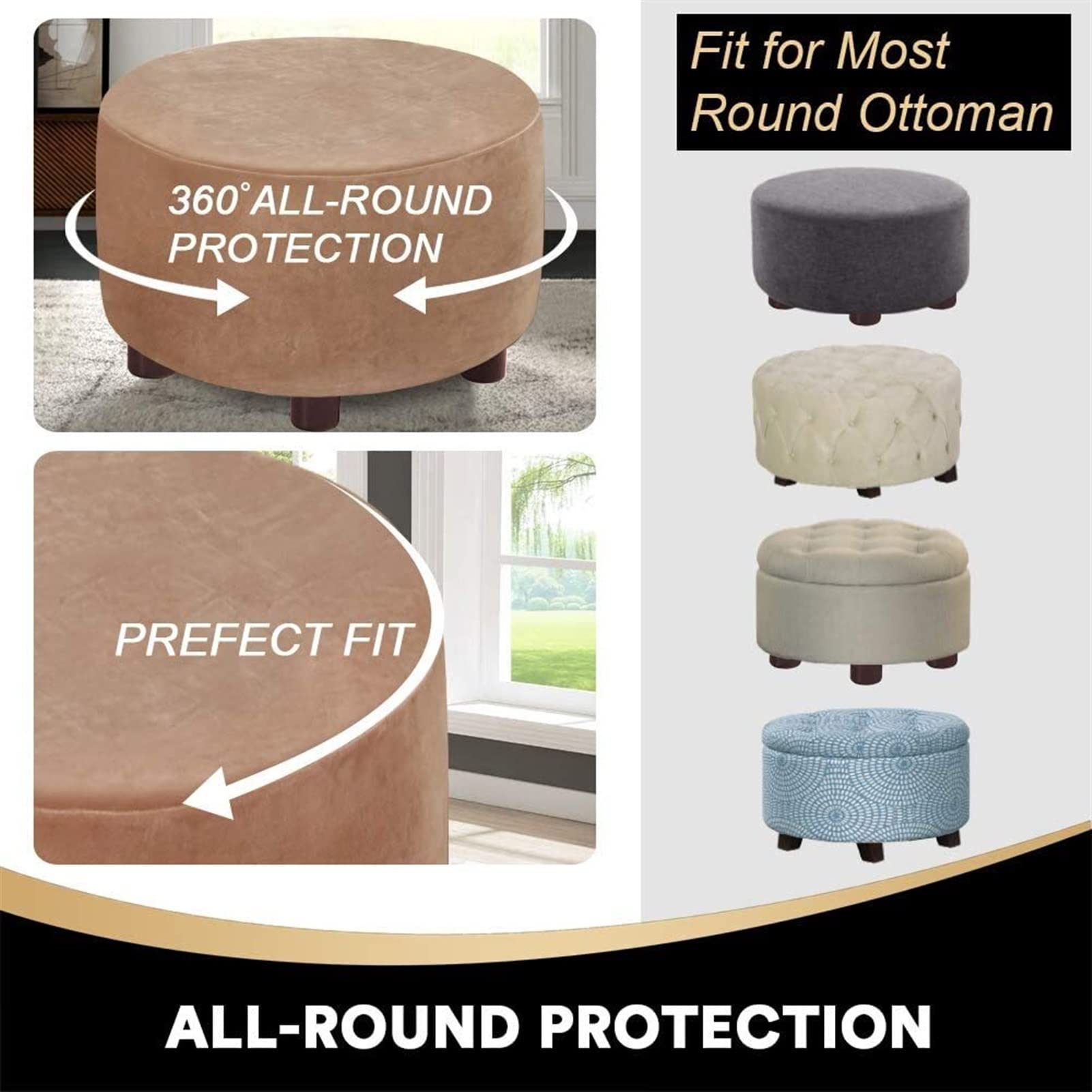 Copri Pouf Rotondo Elasticizzato - Fodera Lavabile Diametro 100cm
