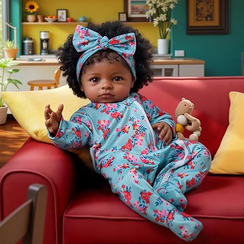 Miniatura 2 de ADFO Muñecas de bebé Reborn realistas, 18 pulgadas, niñas negras recién nacidas, muñecas de vinilo suave con ropa y juguete, regalo para niños a