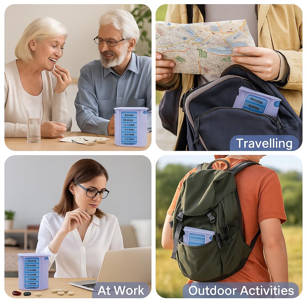 KAMACA 4 er Pack (4 Stück) praktischer Medikamentendosierer 28 Tage mit 4 Fächern pro Tag, Pillendose,Pillenbox, Tablet, Organizer, Tablettenbox, Wochendosierer 1 Monat (4er Set - 4 Wochen)