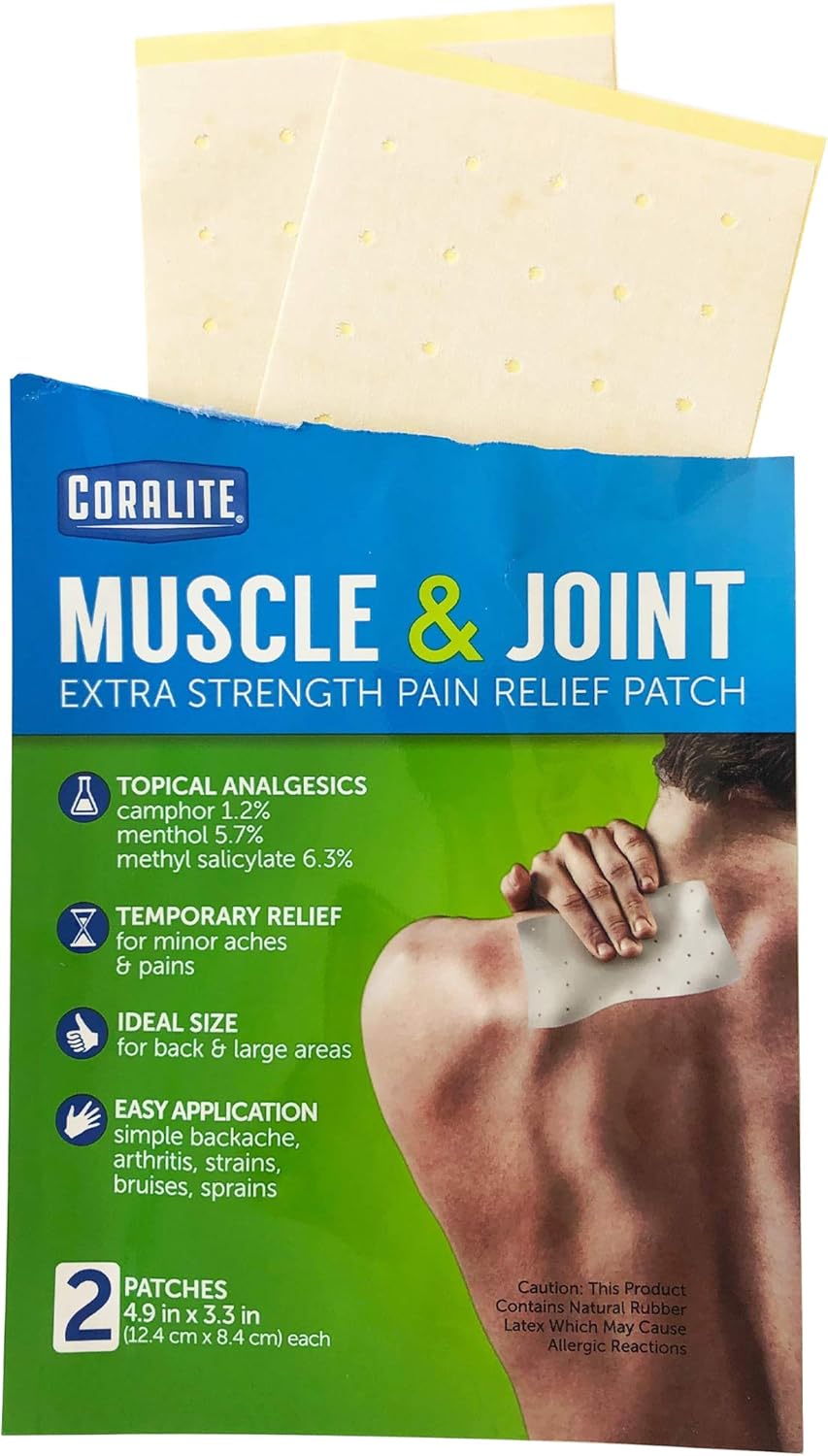Coralite Pain Relieving Patch - Extra Strength Joint & Muscle Pain Relief Patches for Back Pain, Muscle Soreness and Joint Pain, 2 Patches Per Pack (24 Pack) : Health & Household