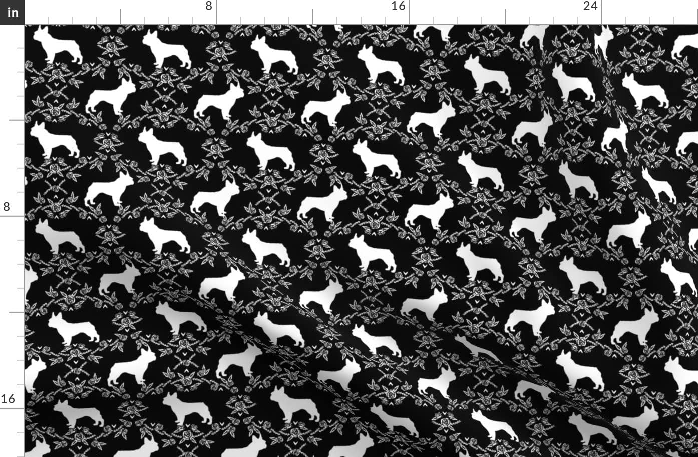Spoonflower Fabric - French Bulldog Florals Silhouette Frenchie Dog Black Dogs Breed Printed on Organic Cotton Sateen Fabric by The Yard - Sewing Quilting Apparel Home Decor