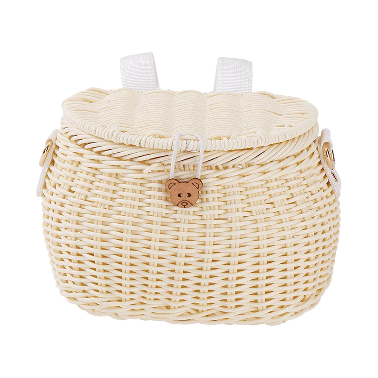 Panier Vélo Enfant pour Tricycle avec Bandoulière Amovible et Couvercle Panier Guidon Tissé Panier Bicyclette Accessoire Sac Épaule pour Balance Bike