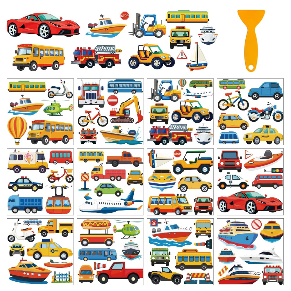 arricraft 12 Sheets Transportation Theme Rub on Transfers for Crafts, Big Fire Truck Rub on Transfer Stickers PVC Rub on Decal for DIY Home Furniture Window Wood 5.5x5.5inches(140x140mm)