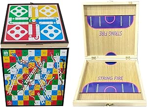 3-in-1 Foldable Wooden Board Game Set – Ludo, Snakes & Ladders, Fast Finger Sling Puck – Portable, Durable, Handmade with Storage