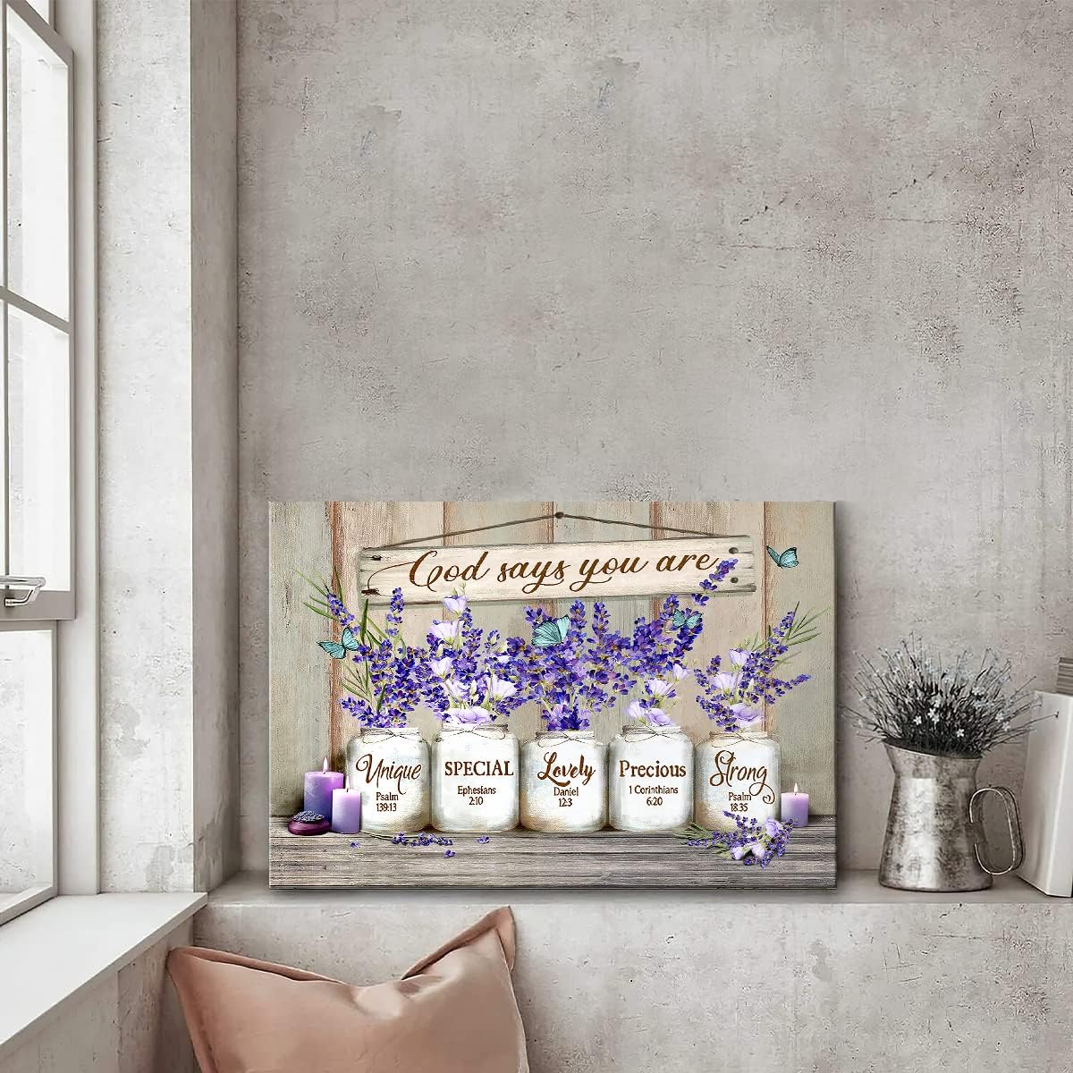 Parylore God Says You Are Canvas Wall Art Inspirational Lavender Butterflies Wall Decor Marson Jars Bible Verses Picture Framed Modern Artwork for Bedroom Bathroom Office Home Decor 12x16 In