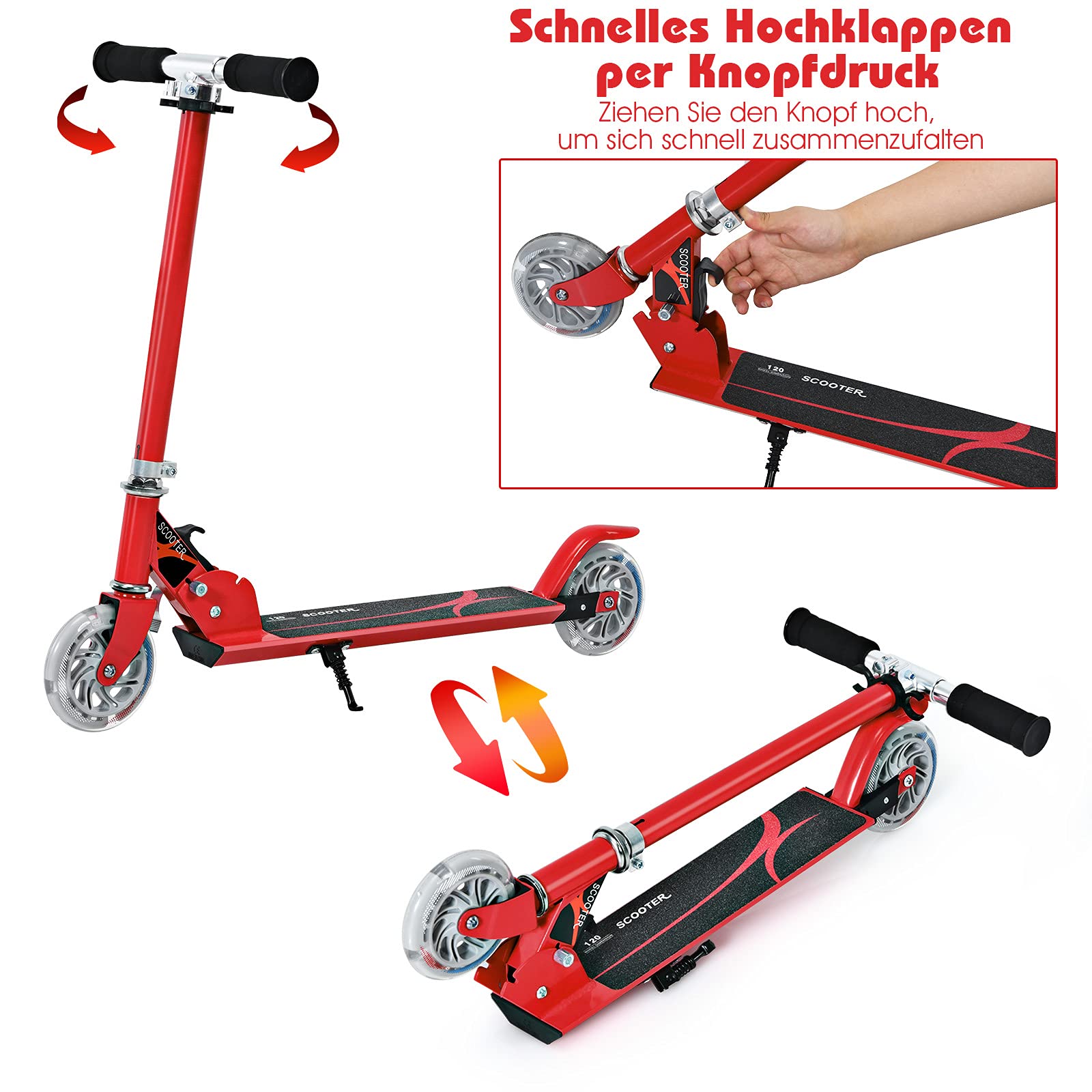 COSTWAY Kinder Roller mit LED Rädern, Kinder Scooter ab 4 Jahre, 70 kg belastbar, Cityroller höhenverstellbar, Kinder Kickscooter Tretroller für Jungen und Mädchen