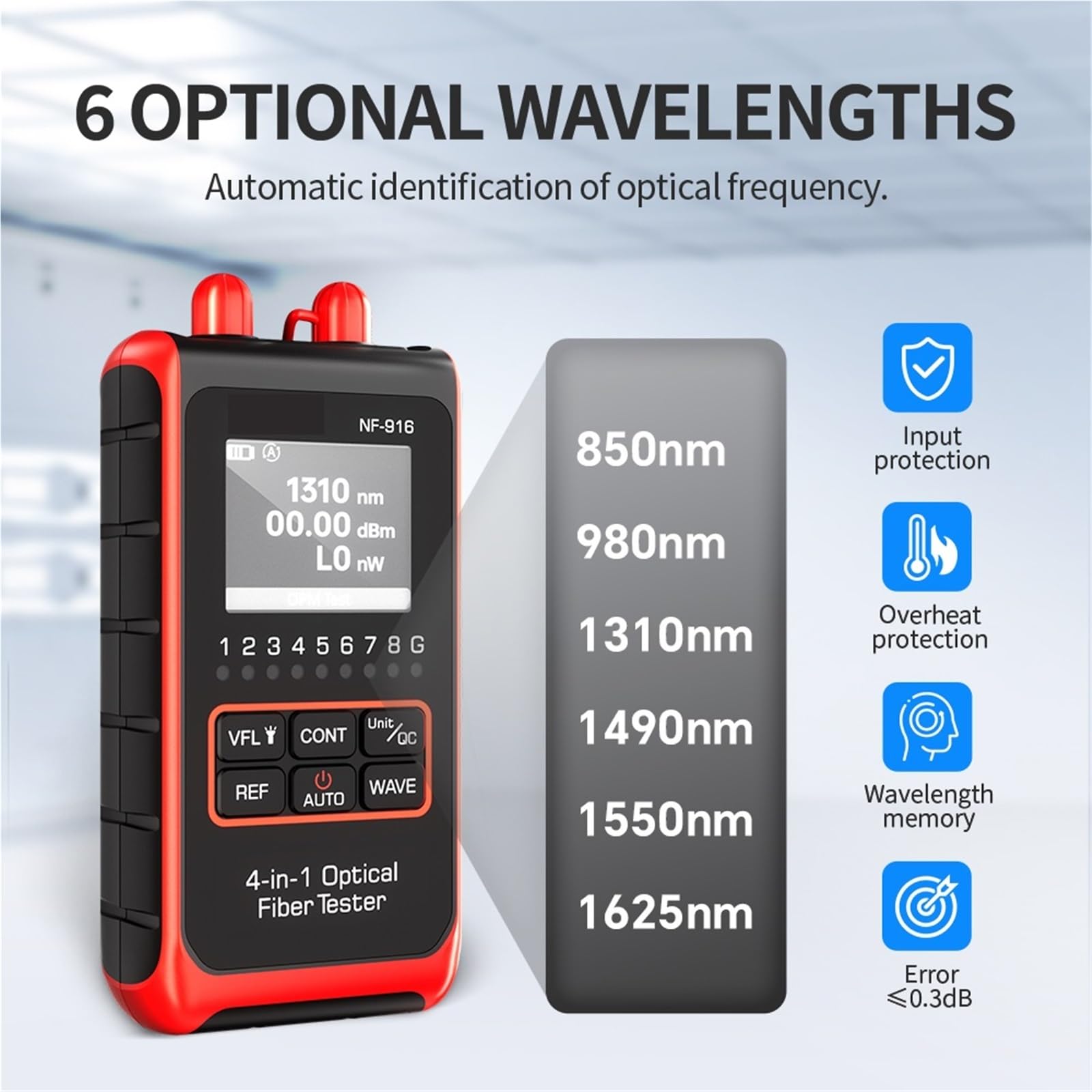 Testeur Fibre Optique, Testeur de fibre optique 4 en 1 NF-916, wattmètre optique VFL REF FC SC ST, localisateur visuel de défauts, écran LCD, outils réseau