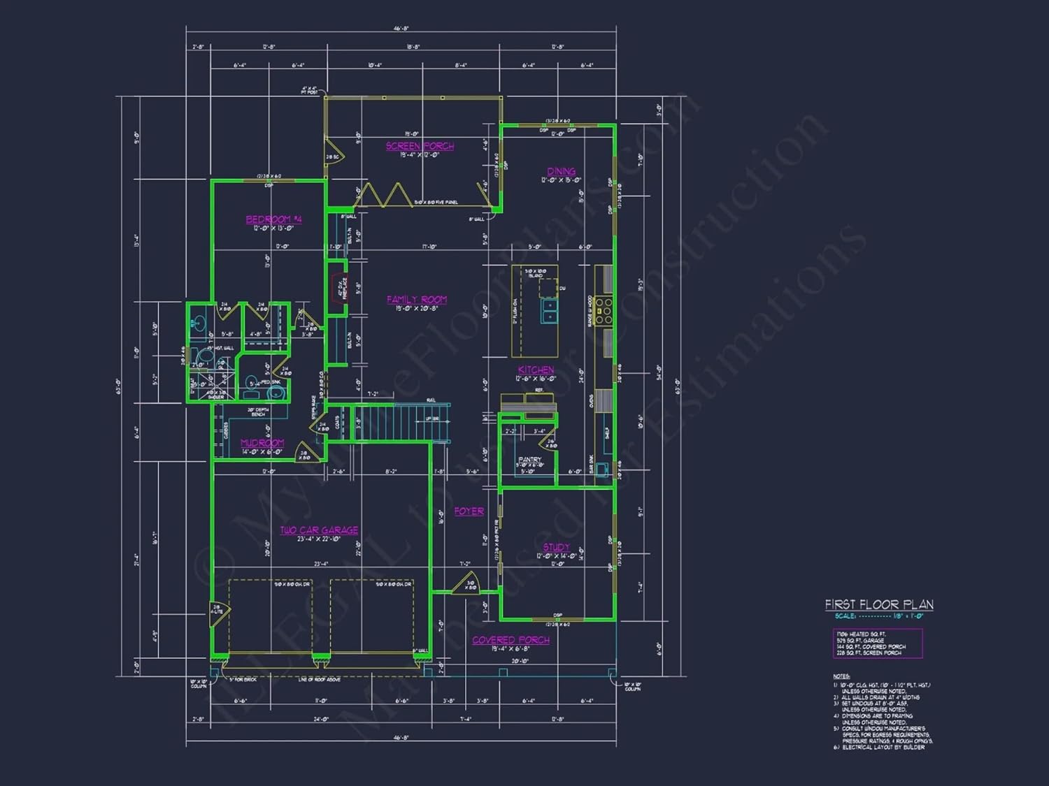 20-1273 HOUSE PLAN - Modern Craftsman House Plan with Open Floor Plan & CAD Design
