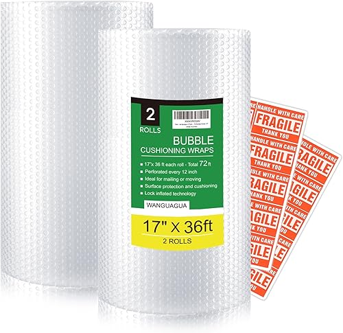 Miniatura 11 de wanguagua Paquete de 2 Envoltorio de Burbujas de Embalaje de 12 Pulgadas x 72 Pies Total para Cajas de Mudanza Suministros de Amortiguación de Envío
