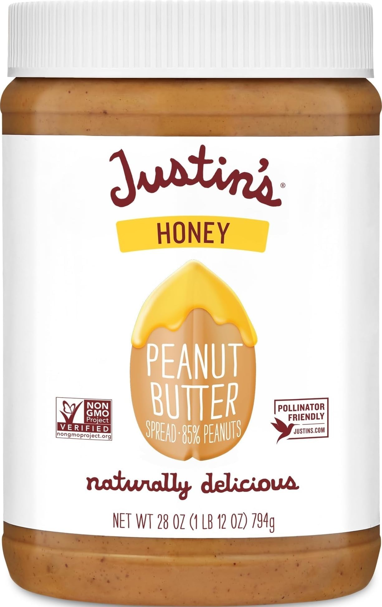 JUSTINS No Stir, Gluten-Free, Honey Peanut Butter, 28 oz Jar
