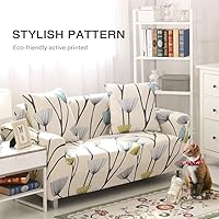 Vista 2 de Lamberia - Funda elástica para sofá de 3 plazas con estampado incluye dos fundas para cojines gratis, (modelo Dandelion, Sofá 3 asientos)