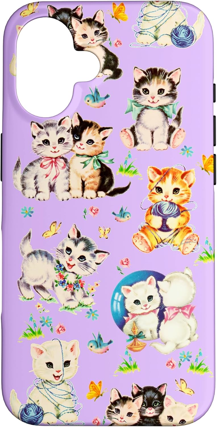Vintage Baby Animals Kitten Nursery 50's Retro Cat Case for iPhone 16