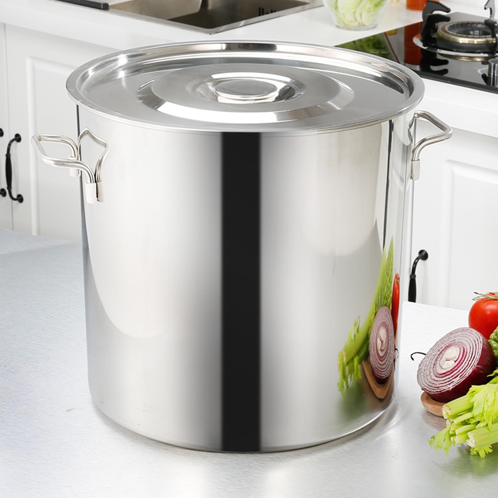 MYUYEE Stainless Steel Stock Pot - Heavy Duty Cookware With Lid For Gas Stove And Induction Cooker - Ideal For Rice And Soup Preparation (45 * 45Cm)