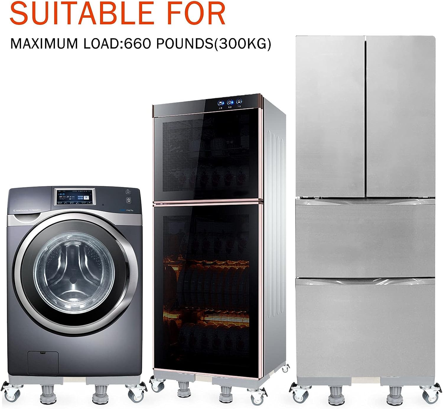 Mini Fridge Stand Washing Machine Base Adjustable Mobile Base with 4x2 Locking Rubber Rotating Wheels and 4 Sturdy Washing Machine Feet Suitable for Dryer, Washing Machine and Mini Refrigerator : Appliances