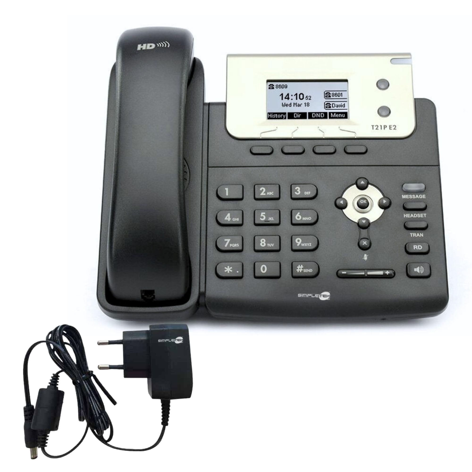 SIMPLETEK - Profesjonalny telefon IP PoE | 2 x konto SIP | HD Audio | podświetlany wyświetlacz | zasilacz w zestawie (odnowiony)