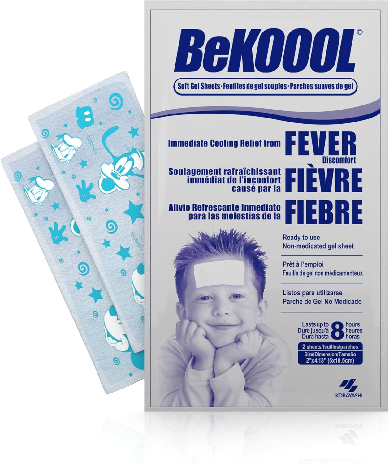 BEKOOOL Immediate Cooling Fever Reducing Soft Gel Sheets for Kids - 4 Count, White (00101)