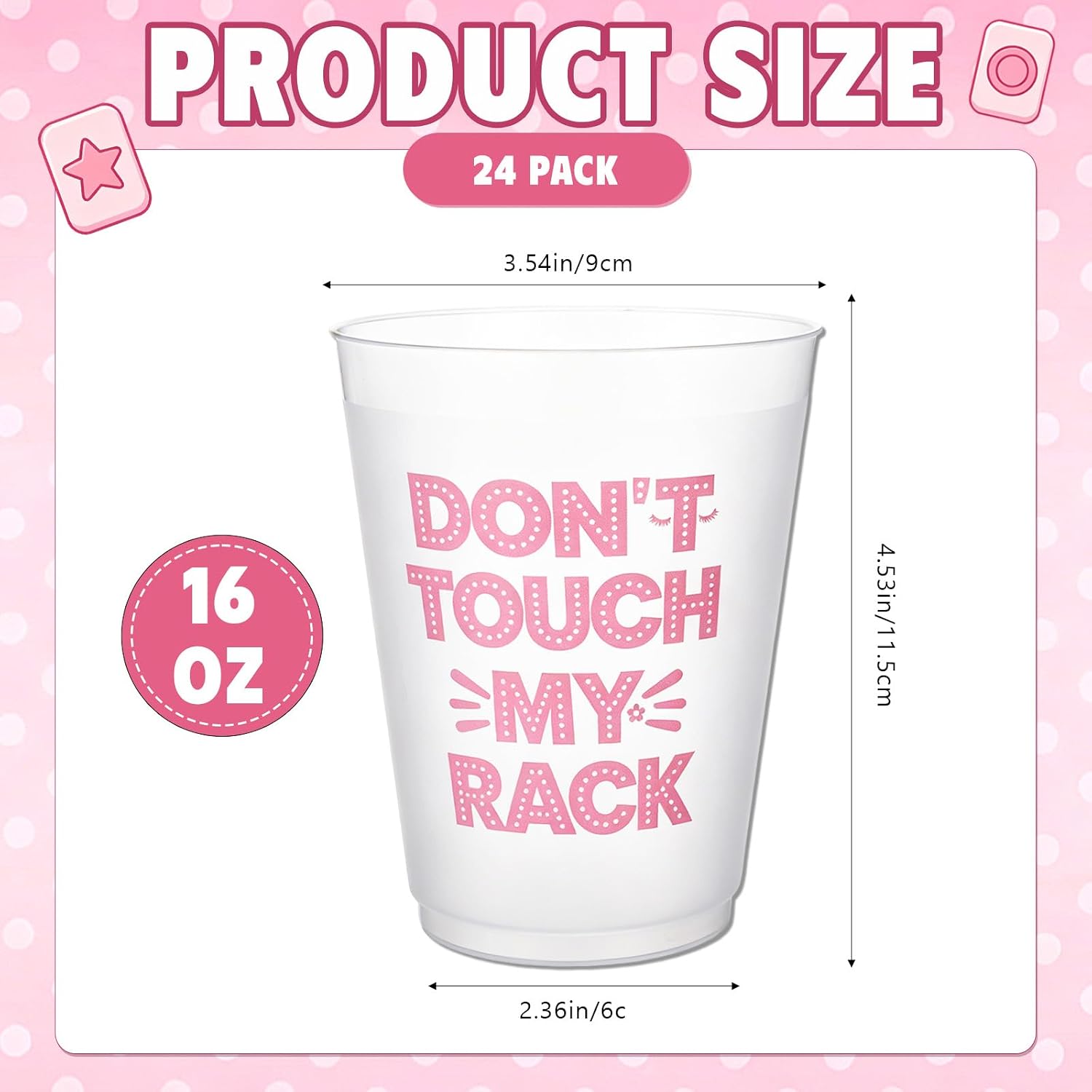 24 PCS Mahjong Cups for Parties, Pink 16 oz Reusable Plastic Frosted Mah Jong Drinking Cups, Funny Phrases Mahjong Party Themed Supplies for Game Night Birthday Celebration Gifts image 2