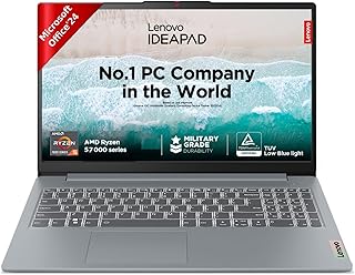Lenovo Ideapad Slim 3 AMD Ryzen 5 7520U 15.6" (39.6cm) FHD Thin and Light Laptop (16GB/512GB SSD/Windows 11/Microsoft 365 Basic + Office Home 2024/Backlit Keyboard/Grey/1.6Kg), 82XQ00XDIN