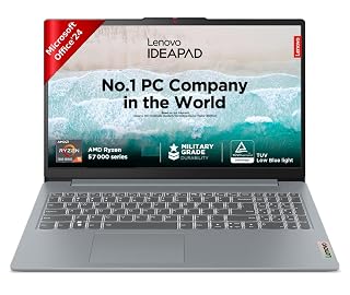 Lenovo Ideapad Slim 3 AMD Ryzen 5 7520U 15.6" (39.6cm) FHD Thin and Light Laptop (16GB/512GB SSD/Windows 11/Microsoft 365 Basic* + Office Home 2024/Backlit Keyboard/Grey/1.6Kg), 82XQ00XDIN