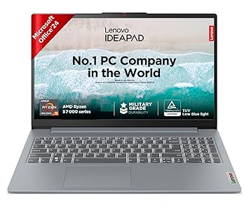 Lenovo Ideapad Slim 3 AMD Ryzen 5 7520U 15.6" (39.6cm) FHD Thin and Light Laptop (16GB/512GB SSD/Windows 11/Microsoft 365 Basic + Office Home 2024/Backlit Keyboard/Grey/1.6Kg), 82XQ00XDIN